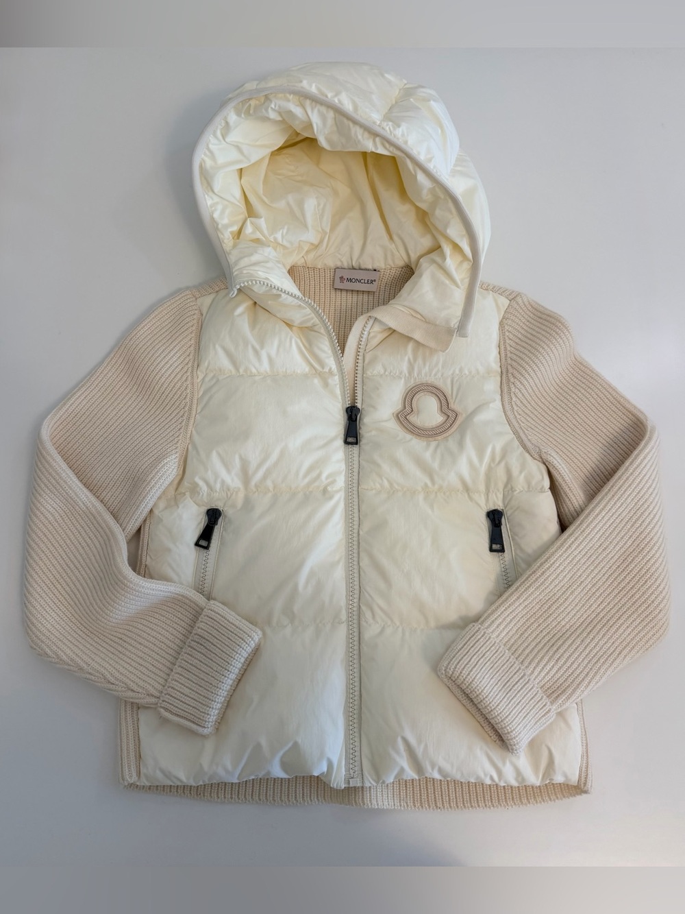 Moncler Enfant Cream Maglia Tricot Cardigan Down puffer Size 10 Girls